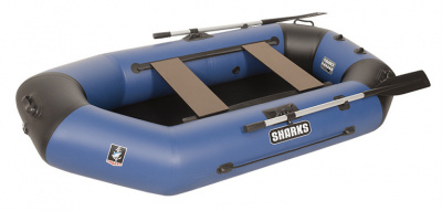 Лодка гребная под мотор Sharks S240 Люкс синий/чёрный (пол-книжка)